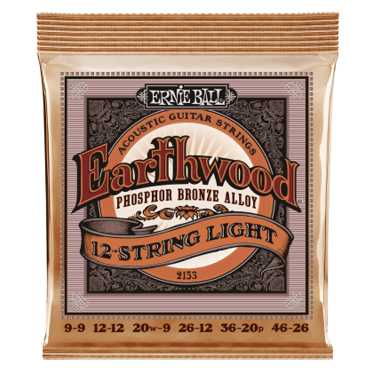 ERNIE BALL • 2153 9-46 Earthwood Light Phosphor Bronze 12-string Acoustic Guitar Strings • Струни за 12-струнна акустична китара