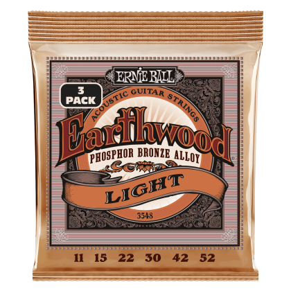 ERNIE BALL • 3548 11-52 Earthwood Light Phosphor Bronze Acoustic Guitar Strings 3 Pack • Троен пакет струни за акустична китара