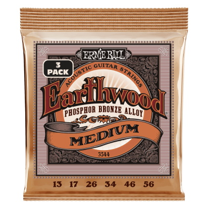 ERNIE BALL | 3544 13-56 Earthwood Medium Phosphor Bronze Acoustic Guitar Strings 3 Pack | Троен пакет струни за акустична китара