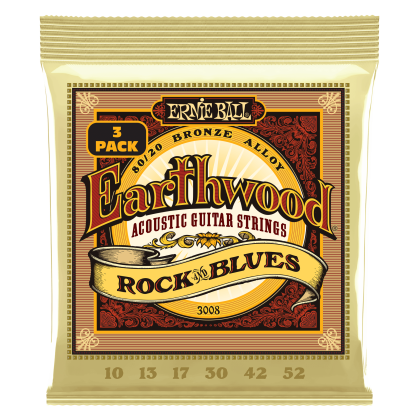 ERNIE BALL | 3008 10-52 Earthwood Rock And Blues 80/20 Bronze Acoustic Guitar Strings 3 Pack | Троен пакен струни за акустична китара