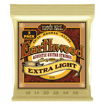 ERNIE BALL | 3006 10-50 Earthwood Extra Light 80/20 Bronze Acoustic Guitar Strings 3 Pack | Троен пакет струни за акустична китара