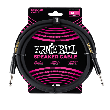 ERNIE BALL • 6072 6ft Black Straight/Straight Classic Speaker Cable (1.83 m) • Кабел за китарна колона