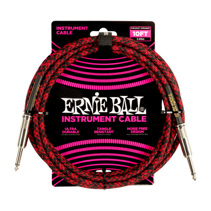 ERNIE BALL 10' BRAIDED STRAIGHT / STRAIGHT INSTRUMENT CABLE - RED BLACK