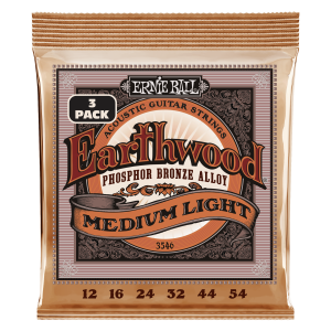 ERNIE BALL | 3546 12-54 Earthwood Medium Light Phosphor Bronze Acoustic Guitar Strings 3 Pack | Троен пакет струни за акустична китара
