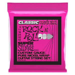 ERNIE BALL • 2253 9-42 Super Slinky Classic Rock N Roll Pure Nickel Wrap Electric Guitar Strings • Струни за електрическа китара