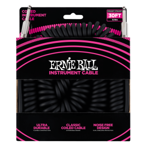 ERNIE BALL 30' COILED STRAIGHT / STRAIGHT INSTRUMENT CABLE - BLACK